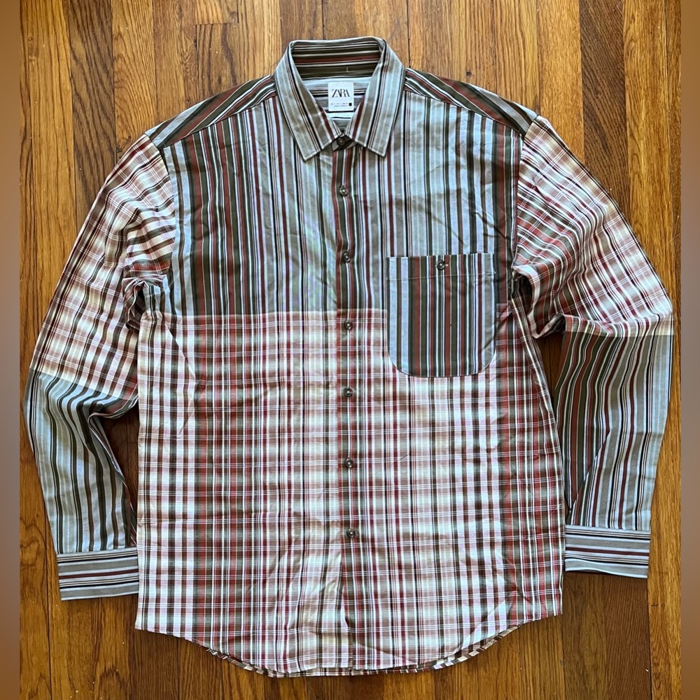 Zara Shirt Striped Button Up Long Sleeve Casual Men Size L